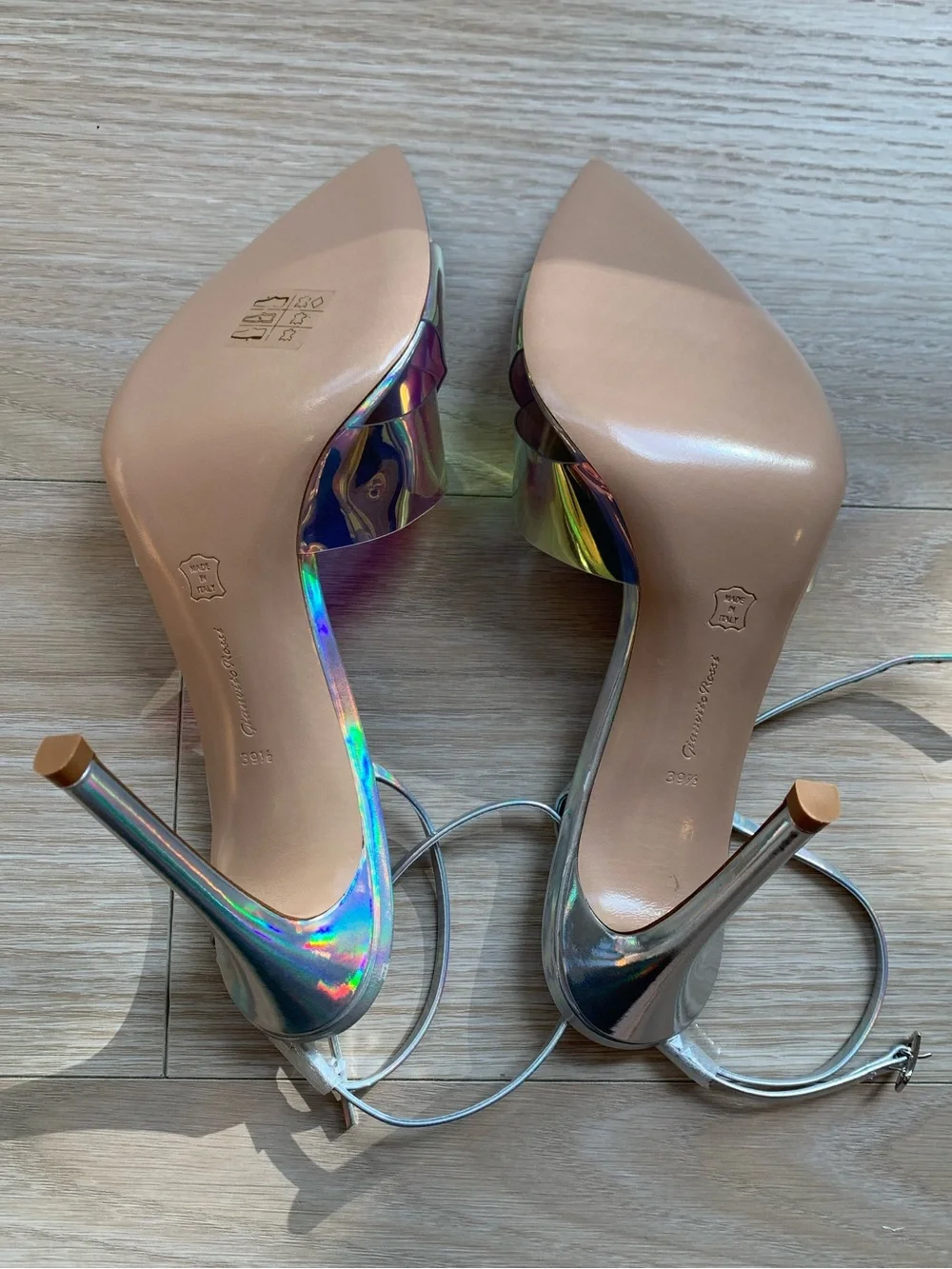 Gianvito Rossi Iridescent Leather and PVC Stark Sandals Heels NWT Size 39.5 IT - Picture 5 of 10